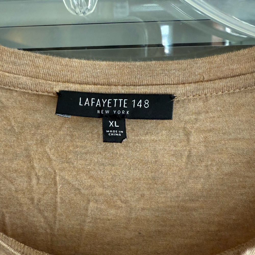 Lafayette 148 New York Beige Tan  Long Sleeve Top Rayon Lghtwt Flowy - Picture 2 of 5